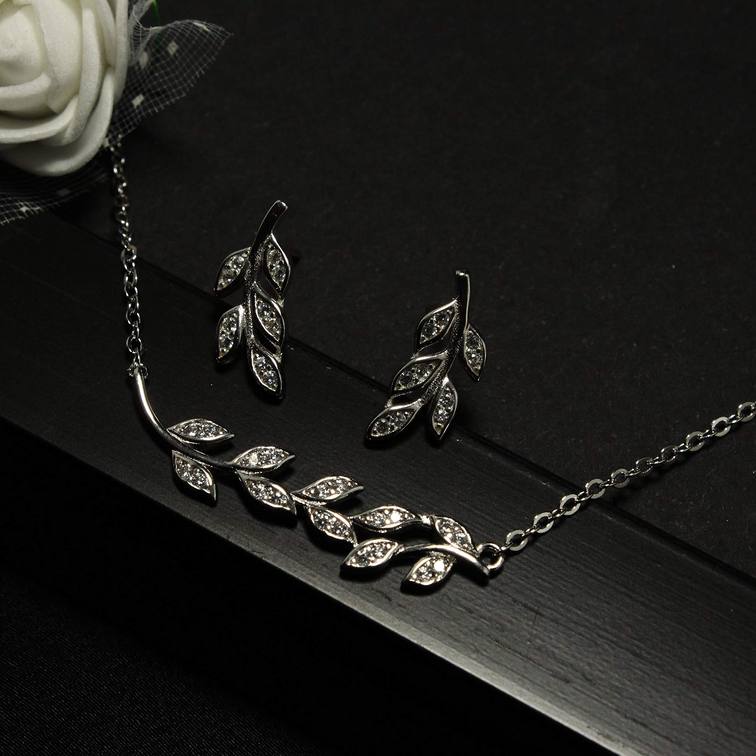 GIVA 925 SilverClassic Zircon Leaf Set, with Necklace & Earrings | Rakhi Rakshabandhan Gift for Sister Bhabhi , Gifts for Women & Girls | With Certificate of Authenticity and 925 Stamp | 6 Month Warranty*
