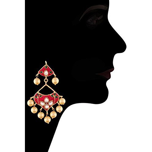 I Jewels Gold Plated Kundan Meenakari Necklace Jewellery Set For Women (M4084)