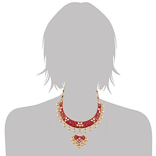 I Jewels Gold Plated Kundan Meenakari Necklace Jewellery Set For Women (M4084)