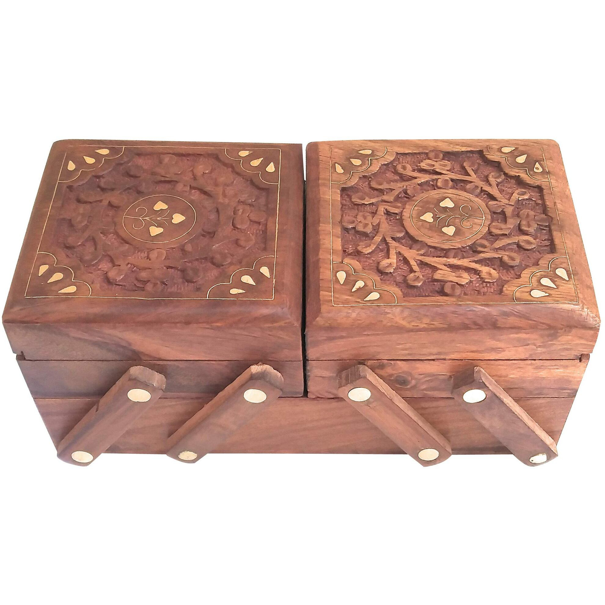 ITOS365 Handmade Wooden Jewellery Box for Women Jewel Organizer Hand Carved Carvings Gift Items