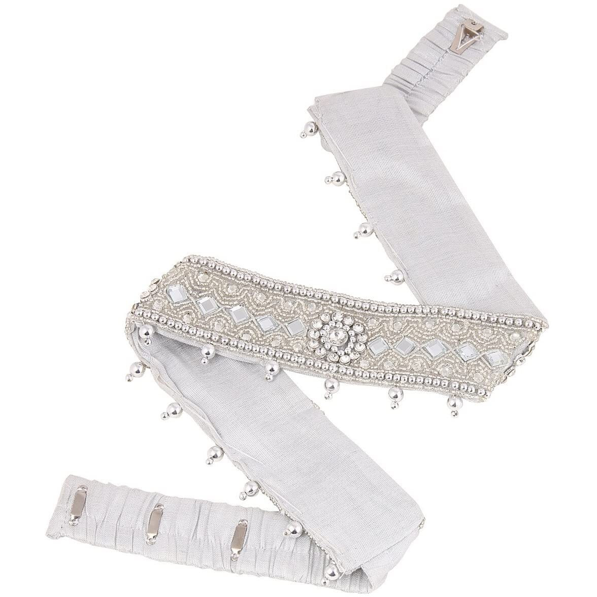 THANUS CRAFT Silver maggam work hip Waist belt kamarband Belly Chain Kamarpatta for Women Sarees (Adjustable Size 30-40 inches inches only)