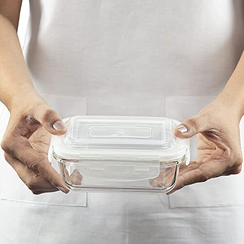 Borosil Klip N Store Glass Storage Containers For Kitchen With Air-Tight Lids, Microwave & Oven Safe, Rectangular, Set of 3 (1040 ml, 640 ml, 370 ml), Clear