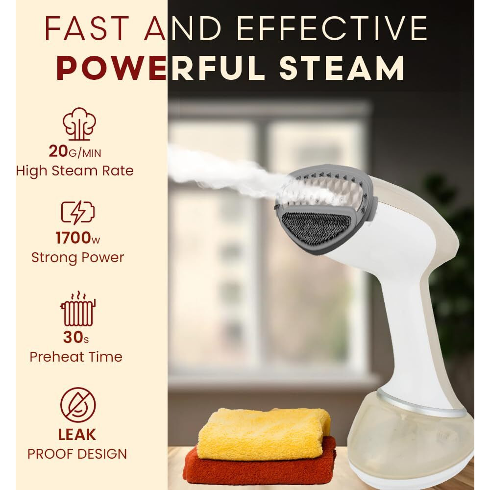 Goodscity Garment Steamer for Clothes, Steam Iron Press-Compact, Convenient, 1700 Watt Fast Heating, Large 360 ml Water tank, Travel Freindly (GC 161), 12 month Warranty