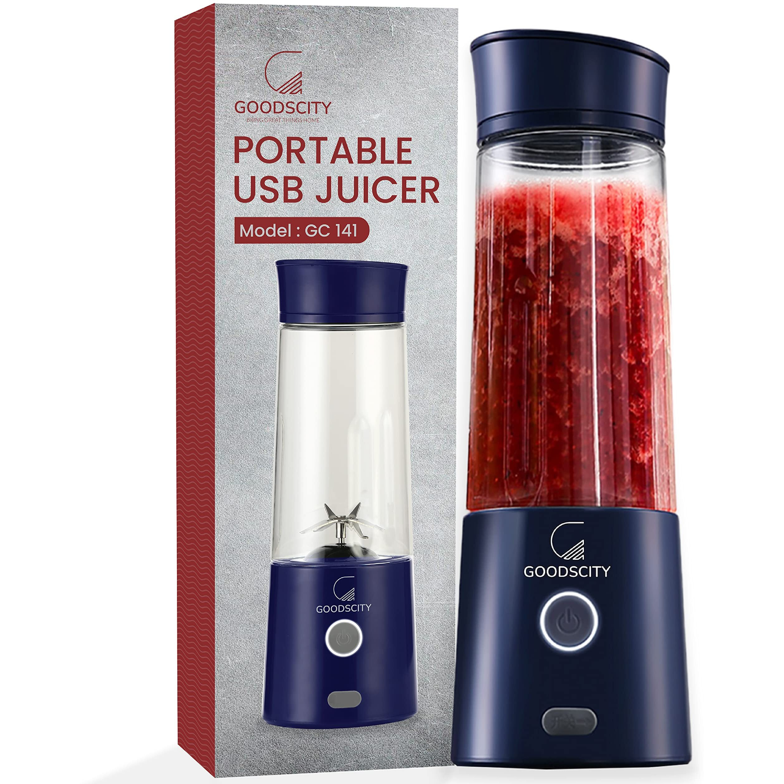 Goodscity Blender For Smoothie And Juices | Portable Hand Blender For Kitchen | Usb Rechargeable Fruit Juicer | 6 Sharp Ss Blade | 400 Ml Food Grade Jar | Long Battery Life | 1 Yr WarrantyGC141