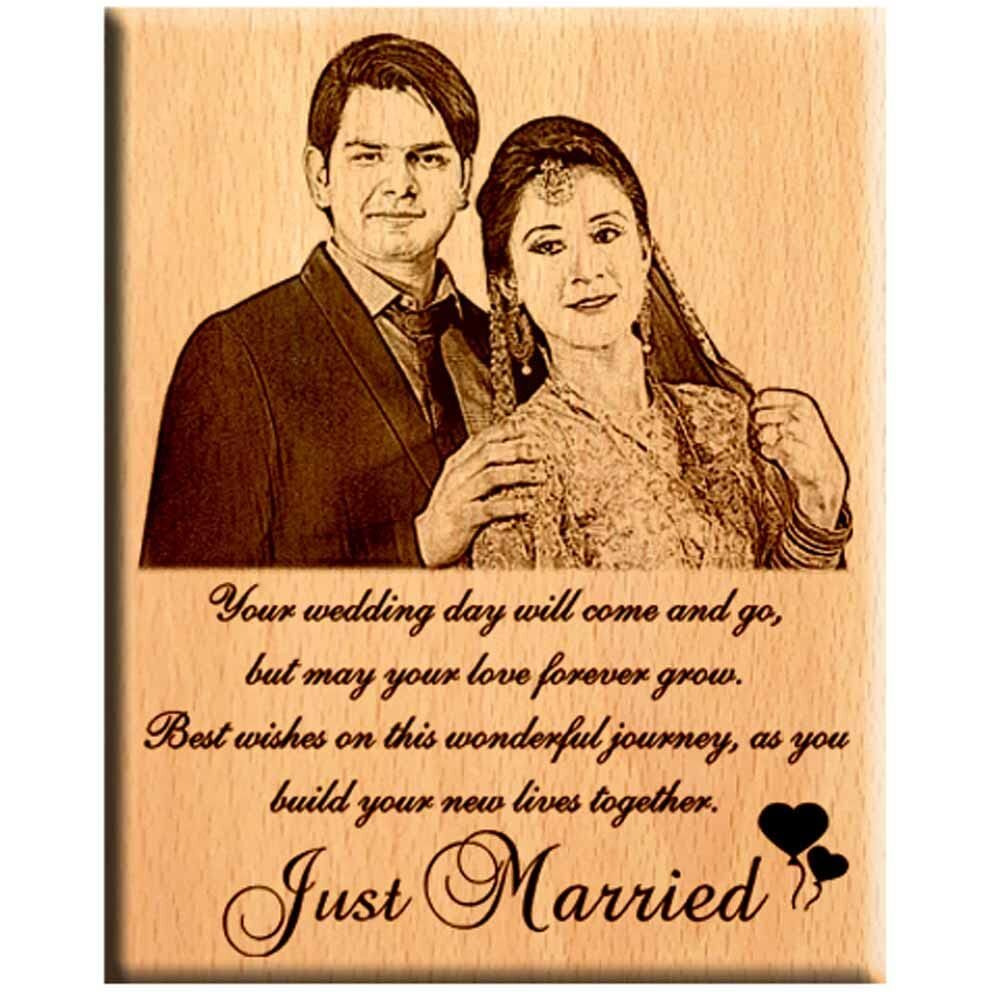 Giftanna Wedding Gift For Couples, Personalized Engraved Photo Frame For Parents | Wife | Husband | Just Married - 8x6
