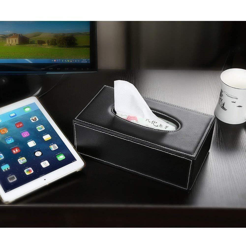 YFXOHAR Leather Tissue Box Holder/Rectangular Napkin Holder/Tissue Paper Case Dispenser/Facial Tissue Holder with Magnetic Bottom for Home Office Car
