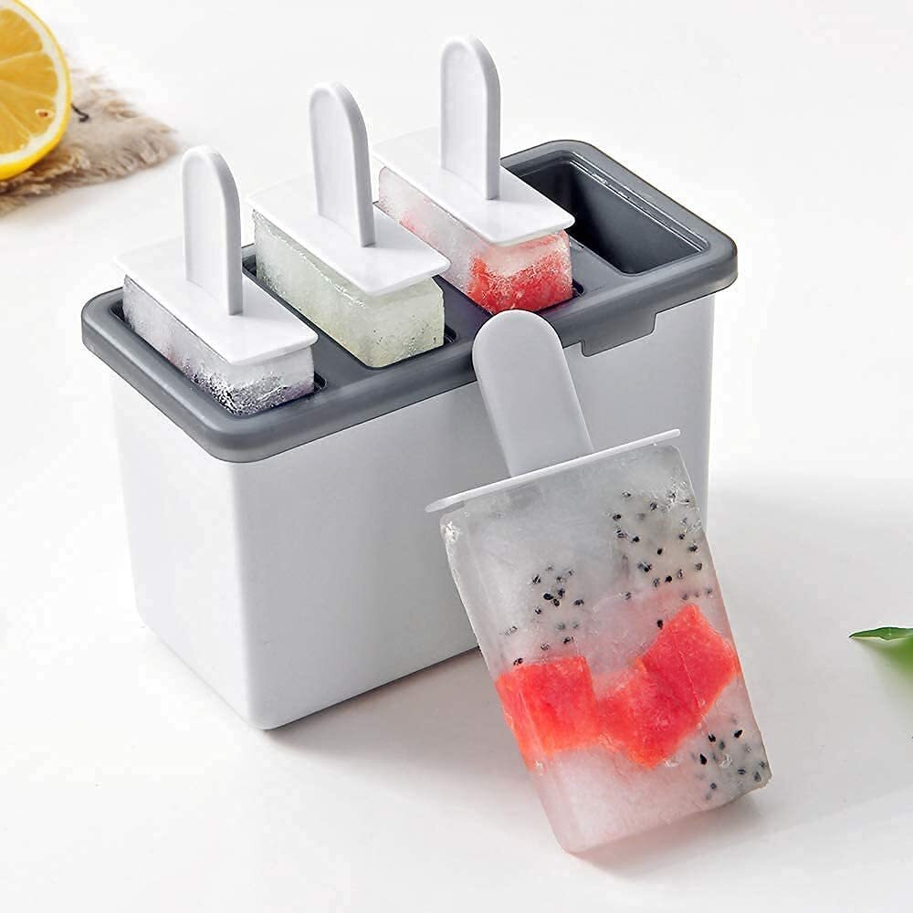ZURATO Plastic Homemade Ice Lolly Popsicle Mold Reusable Ice Cream Molds, Kulfi Candy Maker Dishwasher Safe Durable Ice Pop Molds Tray-Pack Of 2, 13.5 x 7 x 8 Centimeters