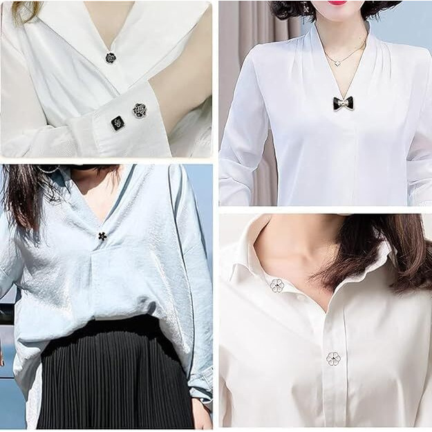 ARLICORPING 20Pcs Women Shirt Brooch Buttons Pearl No Sew Button Pins Instant Button Jeans Button Pins Women Shirt Safety Brooch (BROOCH BUTTON_PK_G)