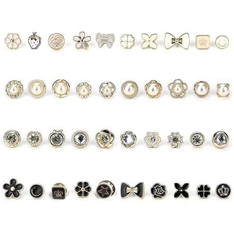 ARLICORPING 20Pcs Women Shirt Brooch Buttons Pearl No Sew Button Pins Instant Button Jeans Button Pins Women Shirt Safety Brooch (BROOCH BUTTON_PK_F)
