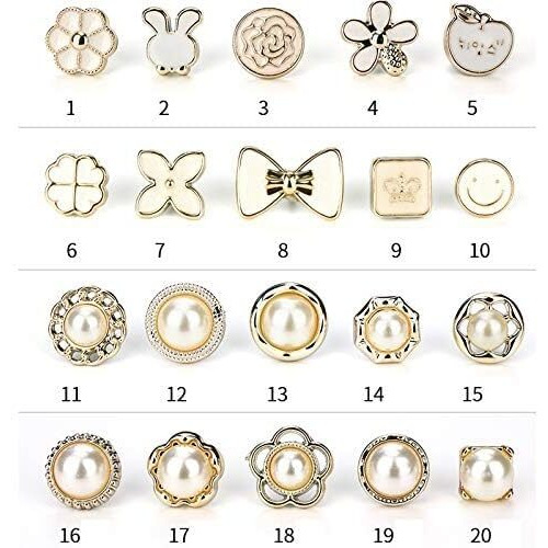 ARLICORPING 20Pcs Women Shirt Brooch Buttons Pearl No Sew Button Pins Instant Button Jeans Button Pins Women Shirt Safety Brooch (BROOCH BUTTON_PK_F)
