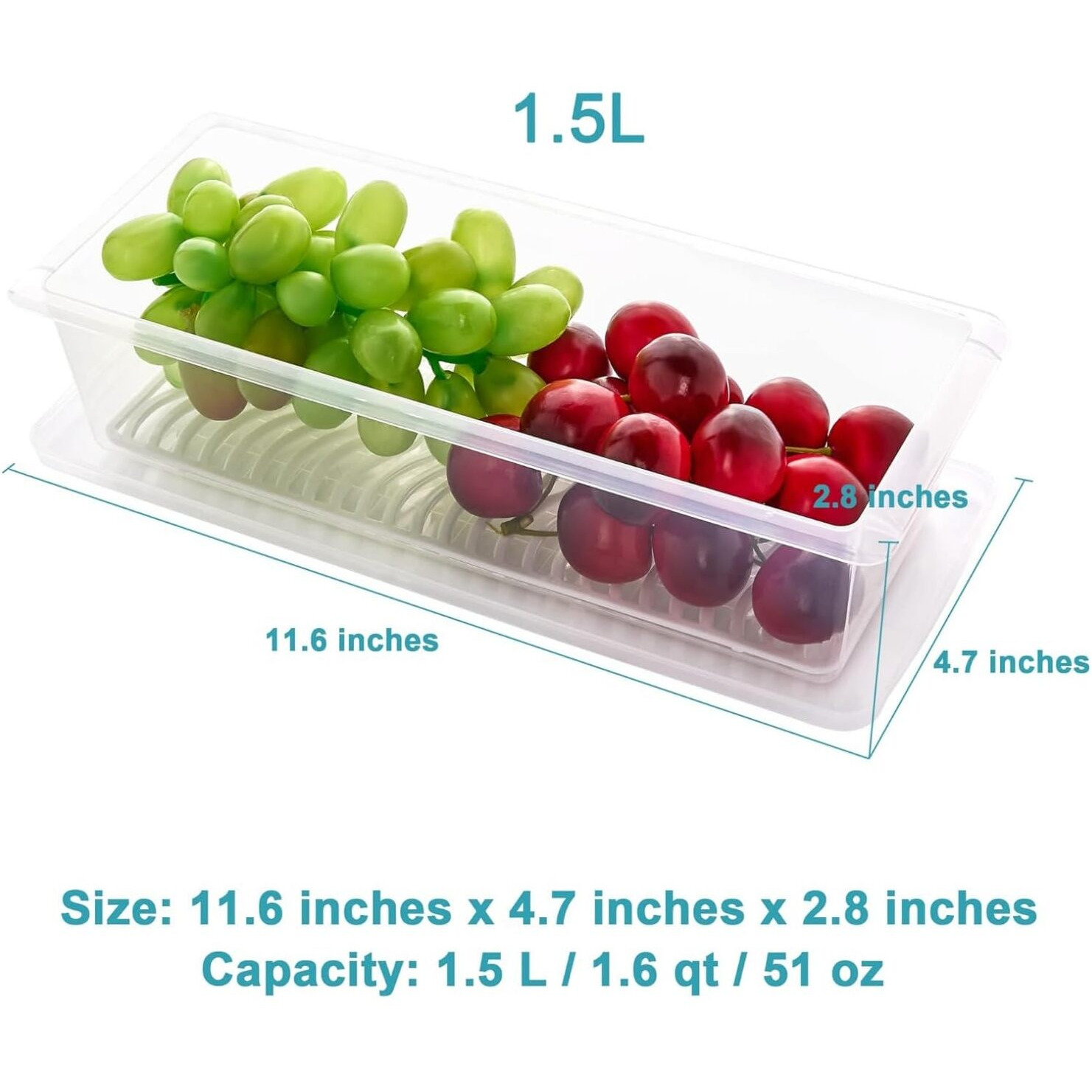 VOLRIX 3pcs Fridge Storage Boxes, Fridge Organiser with Removable Drain Plate Tray, Fridge Storage Containers for Keeps Fruits, Vegetables, Meat, Fish Fresh Longer 1500 ML Organizers Box Set