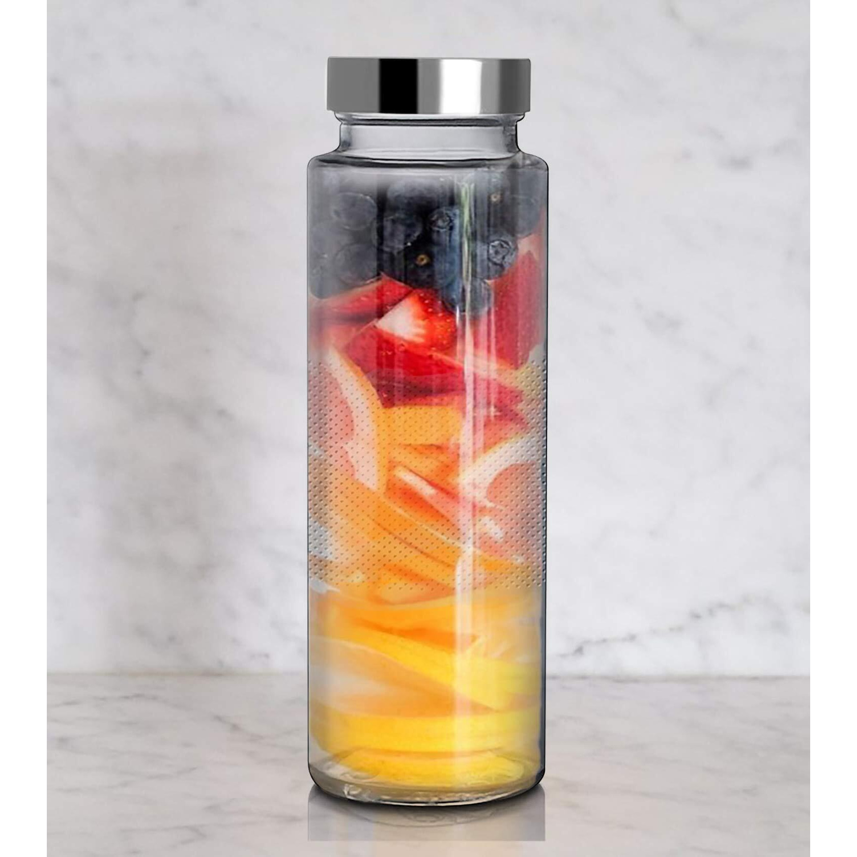 CLOUDMART Piramal Glass Clear Leak Proof Reusable Water Bottles Set Wide Mouth Glass Bottles with Stainless Steel Lids, Fridge Bottle for Water, Smoothie, Juices (500ml) (Set Of 4)
