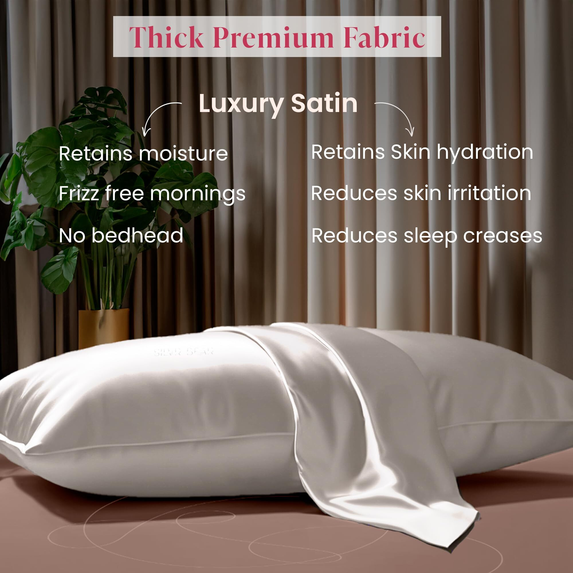 SILVR BEAR Luxury Satin Pillow Covers + 3 Scrunchies | Aesthetic Pillowcase-Standard - 18 x 27 inches | Great for Hair and Skin | Combo Pack (Ivory White, Luxe Satin)