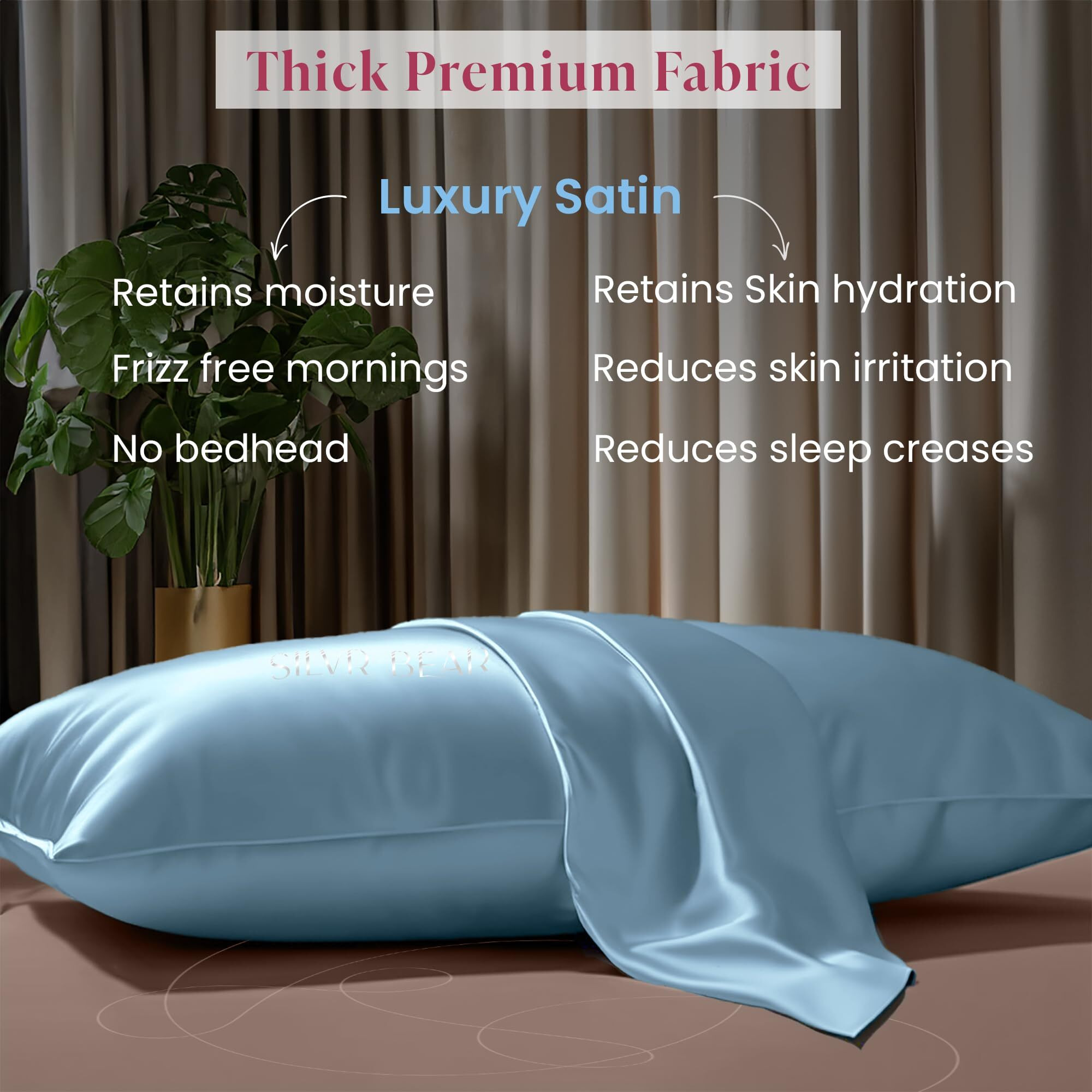 SILVR BEAR Luxury Satin Pillow Covers + 3 Scrunchies | Aesthetic Pillowcase-Standard - 18 x 27 inches | Great for Hair and Skin | Combo Pack (Baby Blue, Luxe Satin)