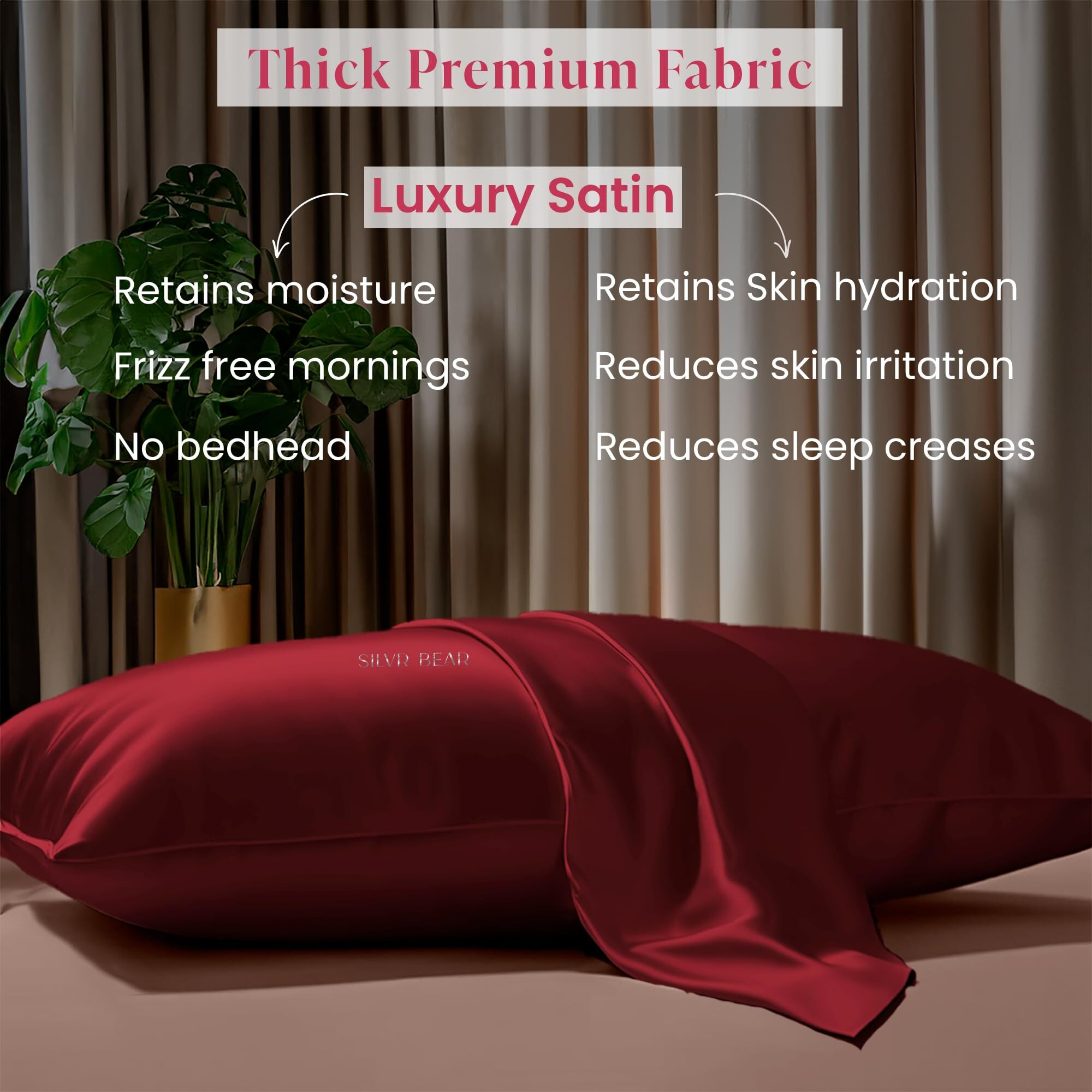 SILVR BEAR Luxury Satin Pillow Covers + 3 Scrunchies | Aesthetic Pillowcase-Standard - 18 x 27 inches | Great for Hair and Skin | Combo Pack (Maroon, Luxe Satin)