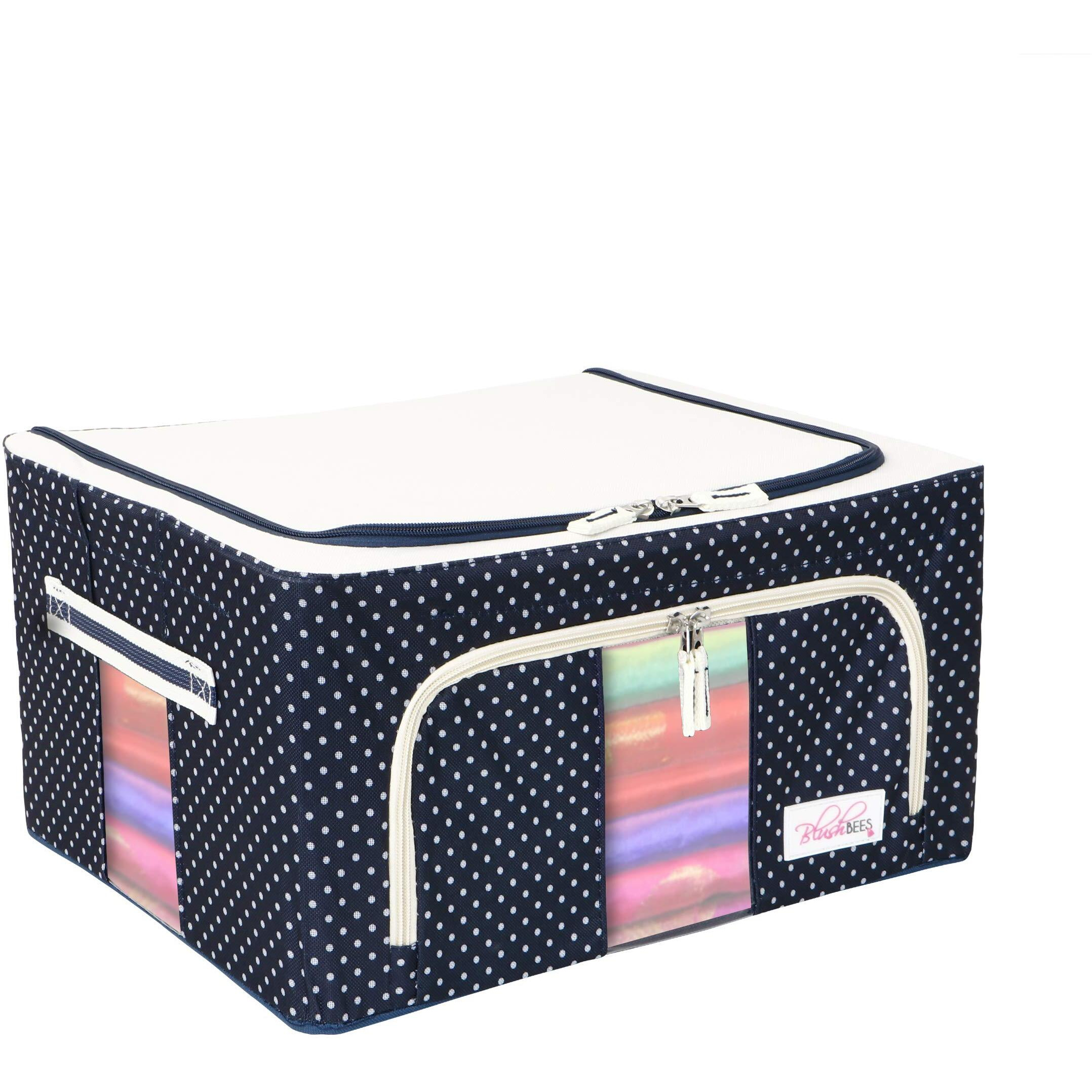 BlushBees Living Box - Storage Boxes for Clothes, Saree Cover - 24 Litre, Pack of 1, Polka Dots Blue