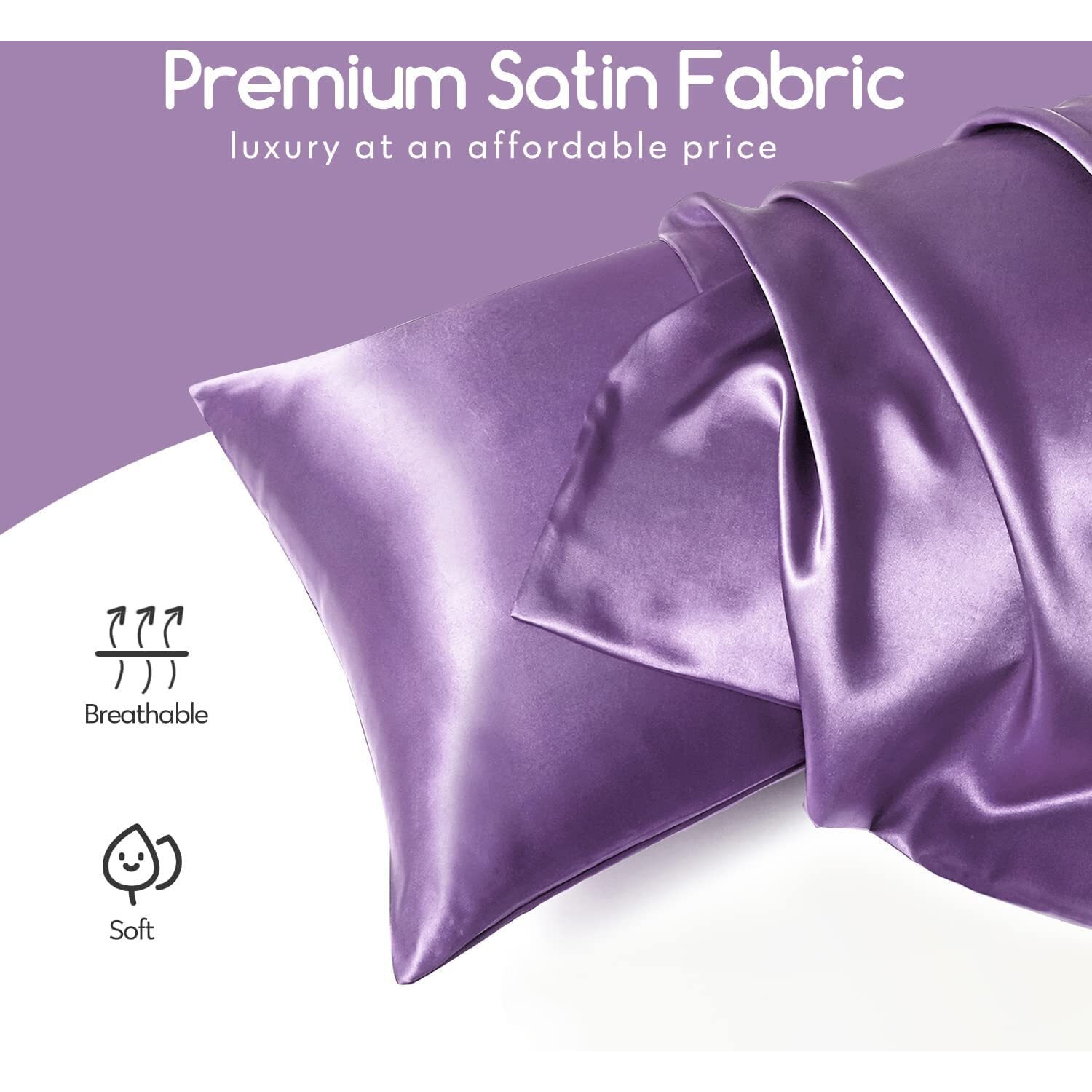 BHUMLO Satin Silk Pillow Covers for Hair | Satin Pillow Covers for Hair and Skin 2Pack | Silk Pillow Case (Purple)