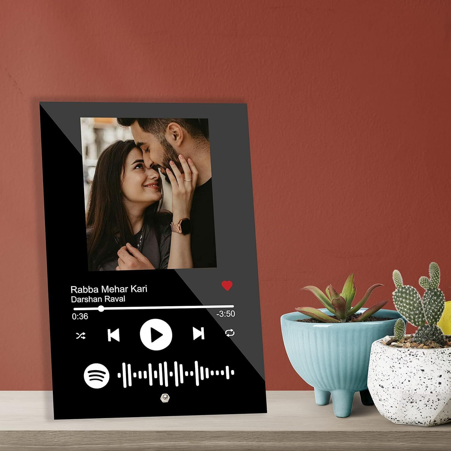 Giftplease Customized Photo and Song Spotify Frame With Steel Removable Stand | Personalized Frame with scannable code | Gift | Birthday | Anniversary (Black, 6 * 9 Inches),Tabletop