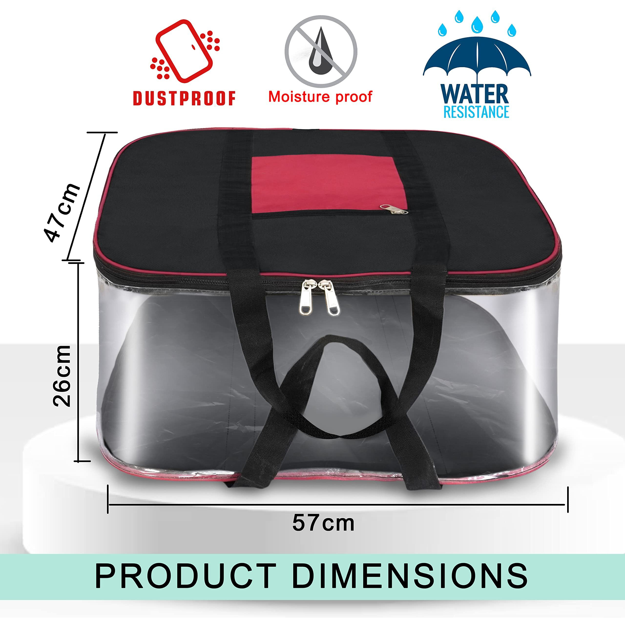 NISUN Big Underbed Storage Bag Moisture Proof Blanket Organizer 54x46x28 cm Black (3 Pack)