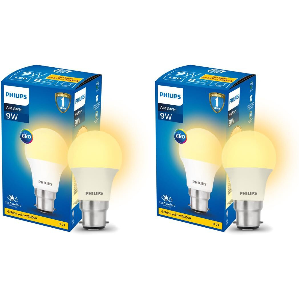 PHILIPS 9W B22 LED Warm White/Yellow Bulb, Pack of 2