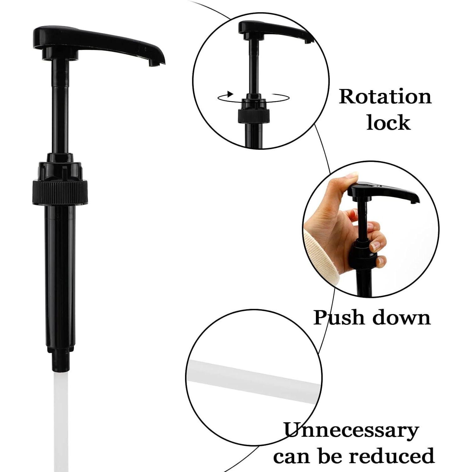 6 Pcs Coffee Syrup Pump Fits 750ml Torani, Davinci, Jordans Glass Coffee Syrup Dispenser Coffee Accessories Push Pump Head Long Mouth Jam 28 Tooth Pump Head