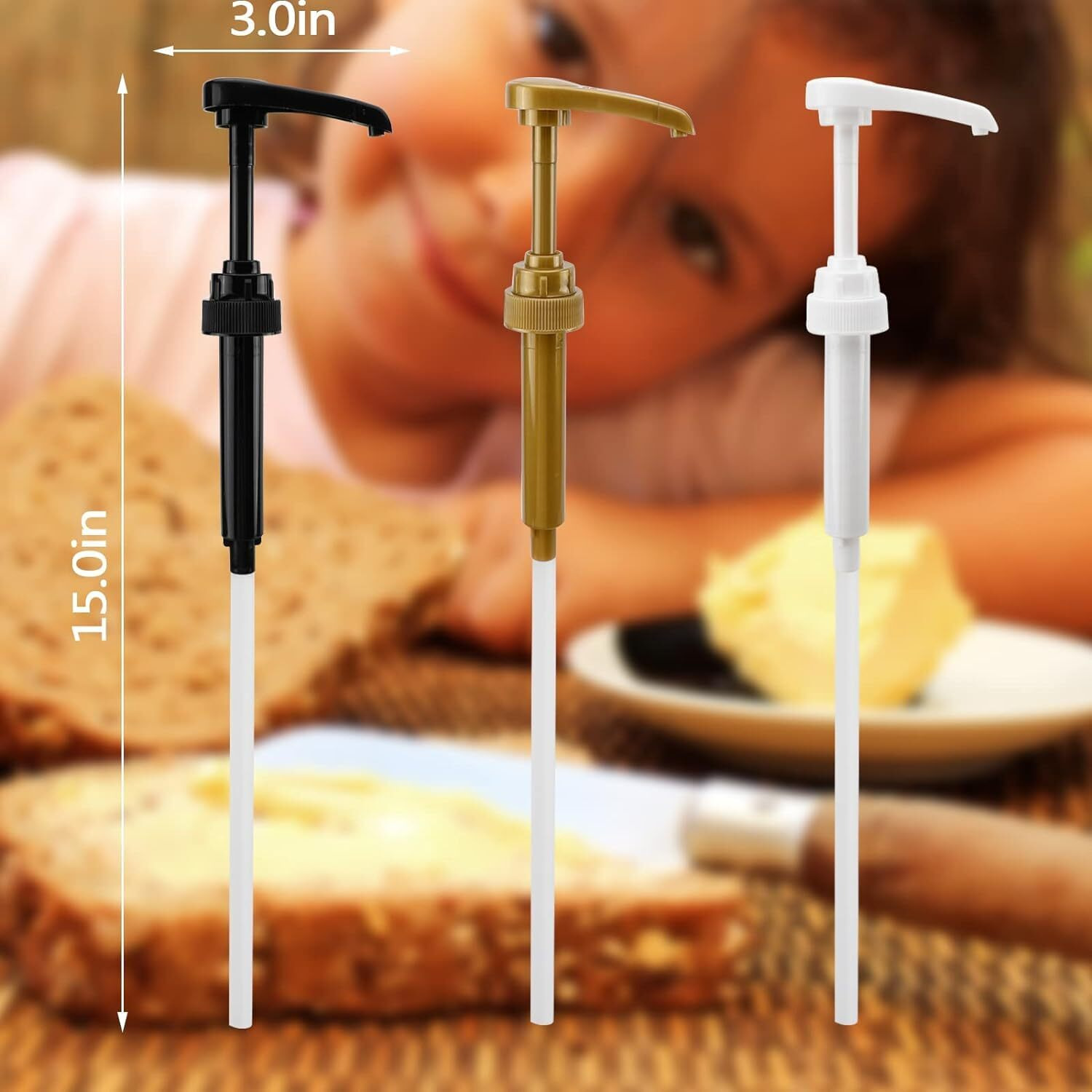 6 Pcs Coffee Syrup Pump Fits 750ml Torani, Davinci, Jordans Glass Coffee Syrup Dispenser Coffee Accessories Push Pump Head Long Mouth Jam 28 Tooth Pump Head