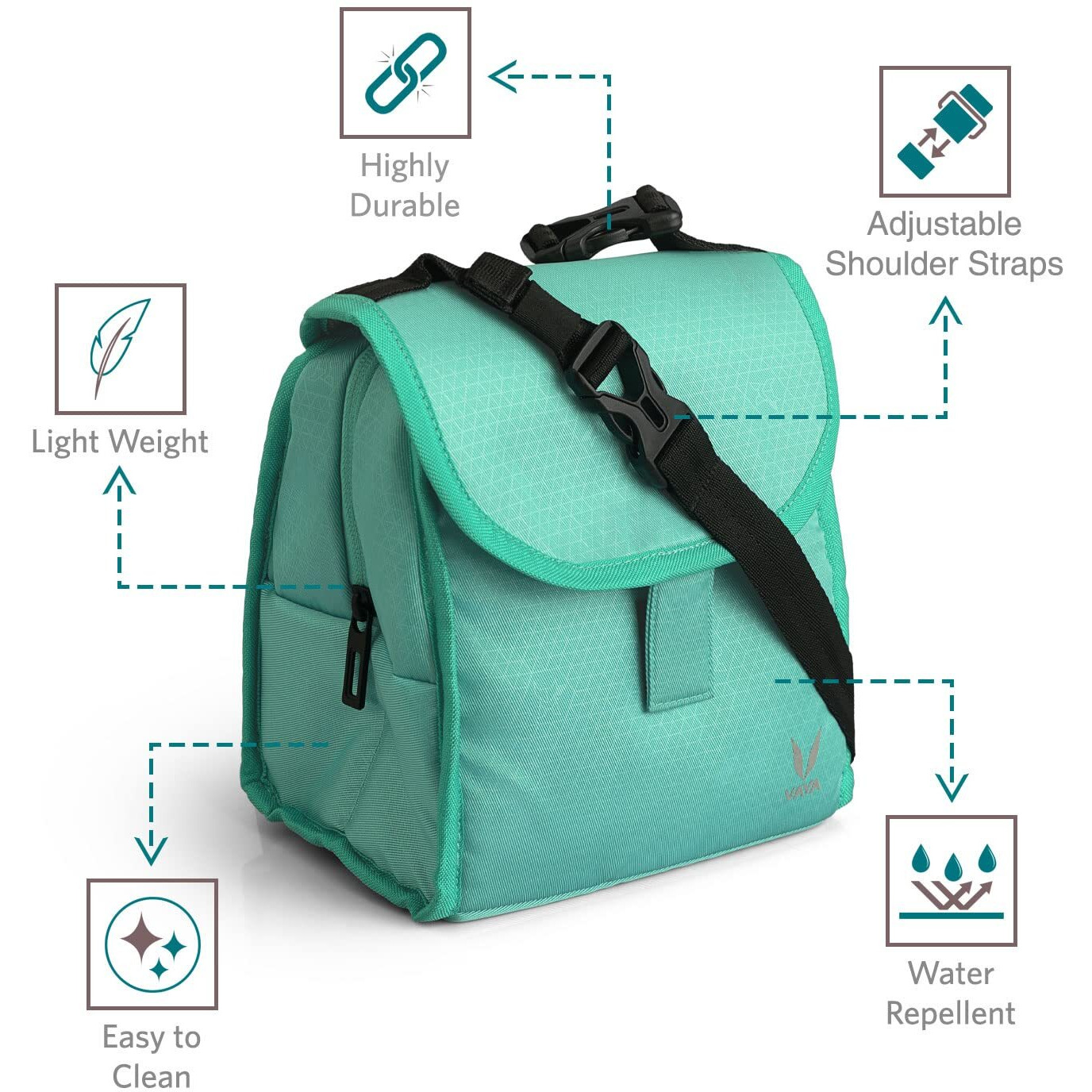 VAYA TYFFYN Chill Pack Insulated Travel Lunch/Tiffin/Storage Bag for Office, School, Leakproof & Light Weight Bag with Adjustable Strap, Keeps Your Lunch Fresh for Long Hours, Aqua Green (Polyester)