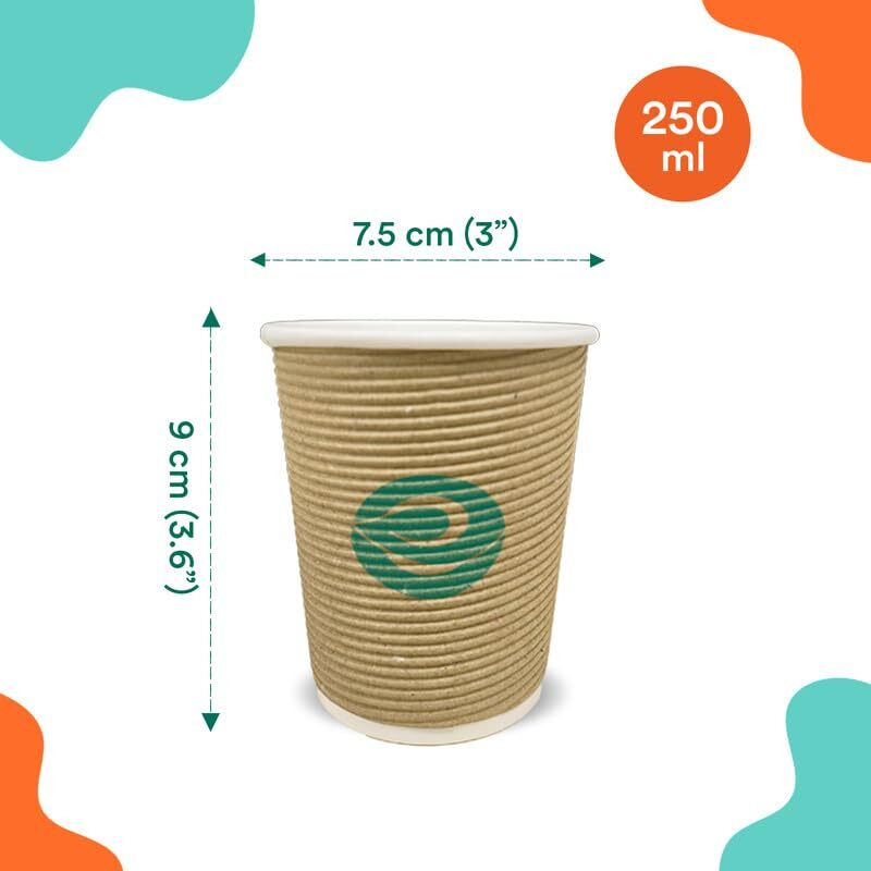 ECO SOUL [250 ml, 25 Count Biodegradable Ripple Cups| Sustainable Disposable Paper Cups | Eco-friendly Hot Cups | Sturdy, Microwave Safe