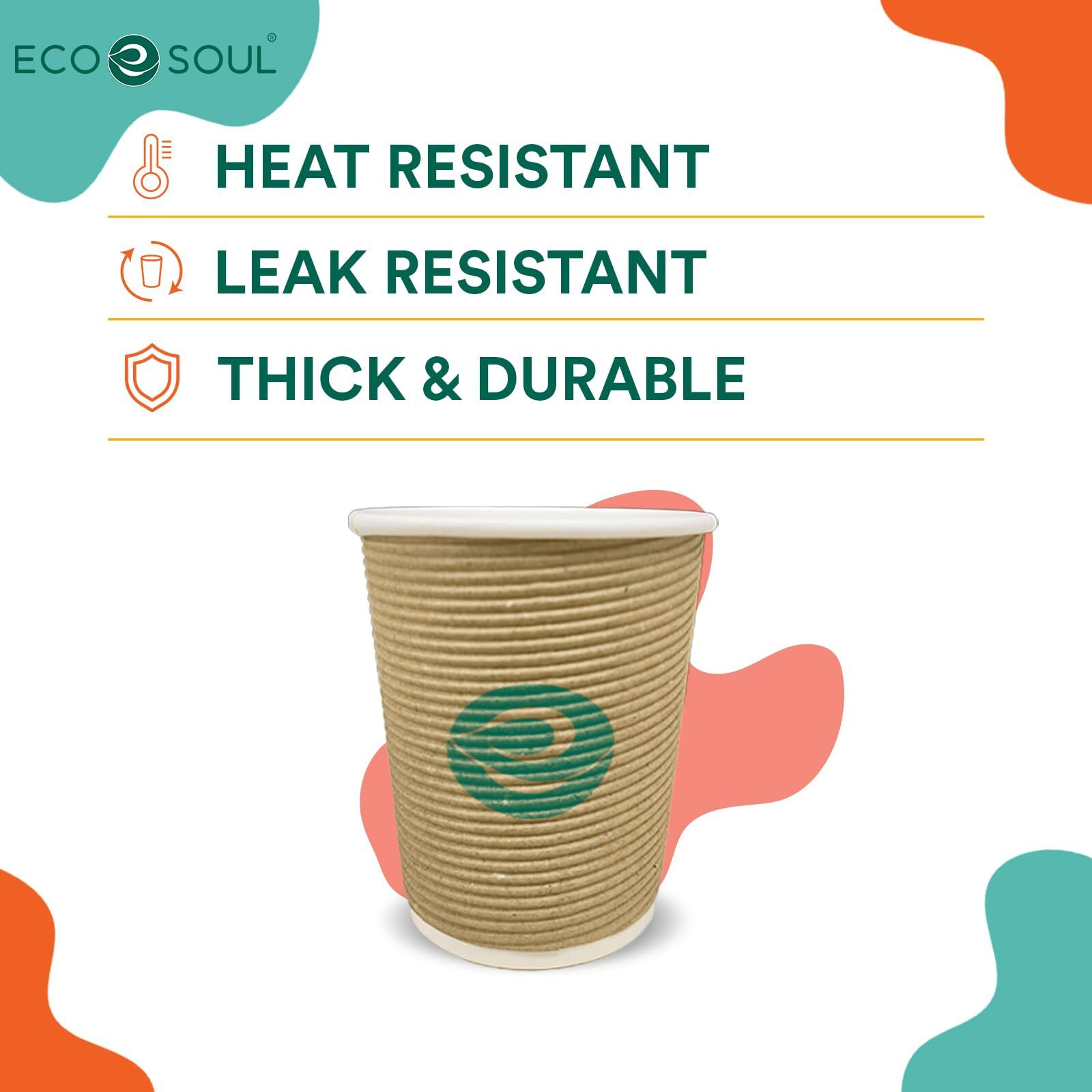 ECO SOUL [250 ml, 50 Count Biodegradable Ripple Cups| Sustainable Disposable Paper Cups | Eco-friendly Hot Cups | Sturdy, Microwave Safe