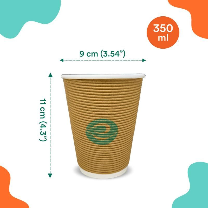 ECO SOUL [350 ml 50 Count Biodegradable Ripple Cups| Sustainable Disposable Paper Cups | Eco-friendly Hot Cups | Sturdy, Microwave Safe