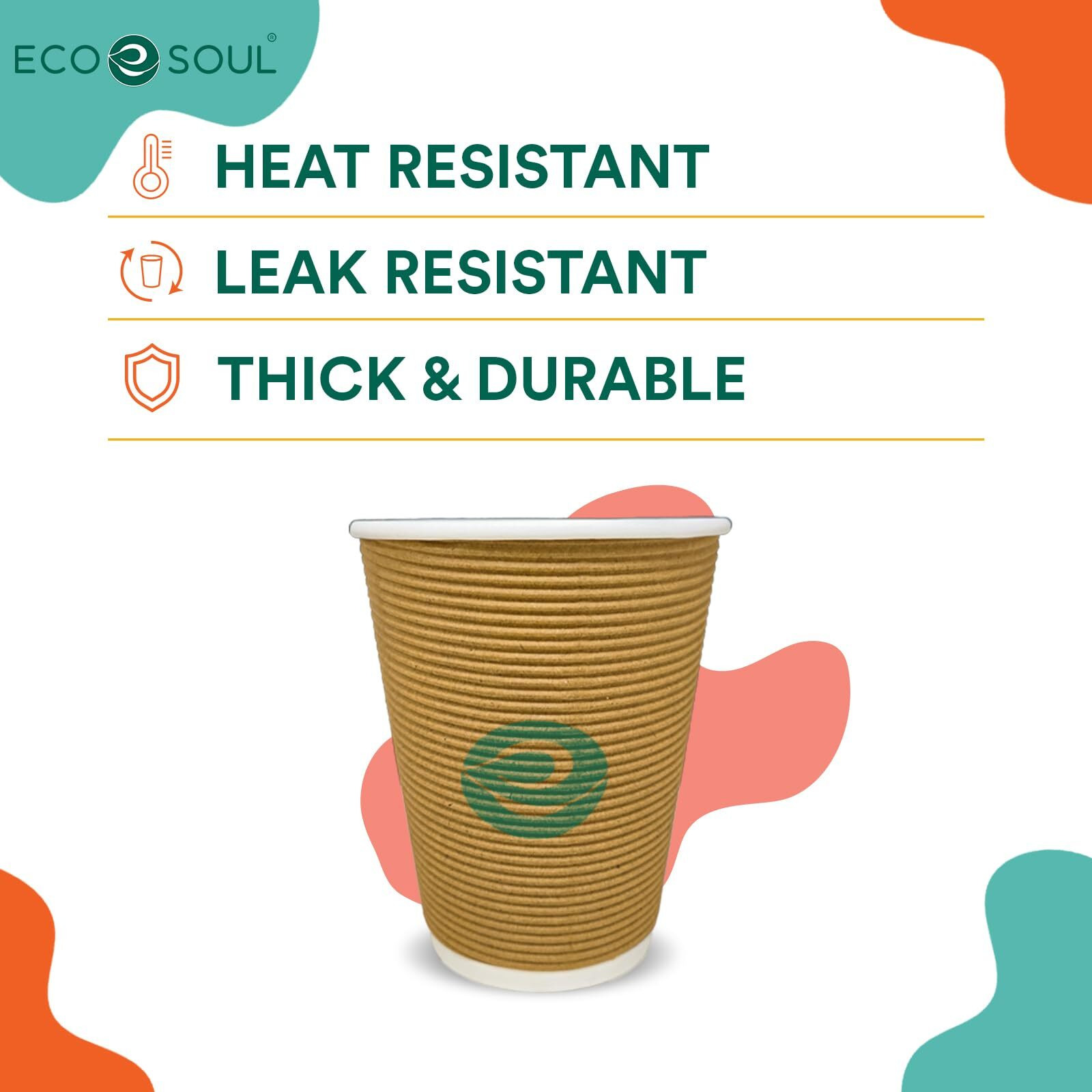 ECO SOUL [350 ml 50 Count Biodegradable Ripple Cups| Sustainable Disposable Paper Cups | Eco-friendly Hot Cups | Sturdy, Microwave Safe