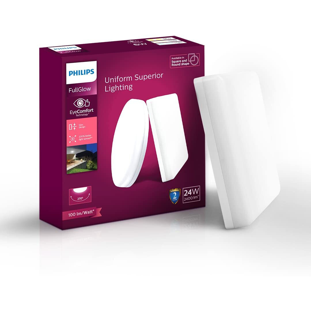 Philips Rimless Full Glow 24-watt Square LED Surface Downlighter | Surface LED Downlight for Ceiling | LED Ceiling Light for Home & Hall | Cool Daylight,Pack of 1