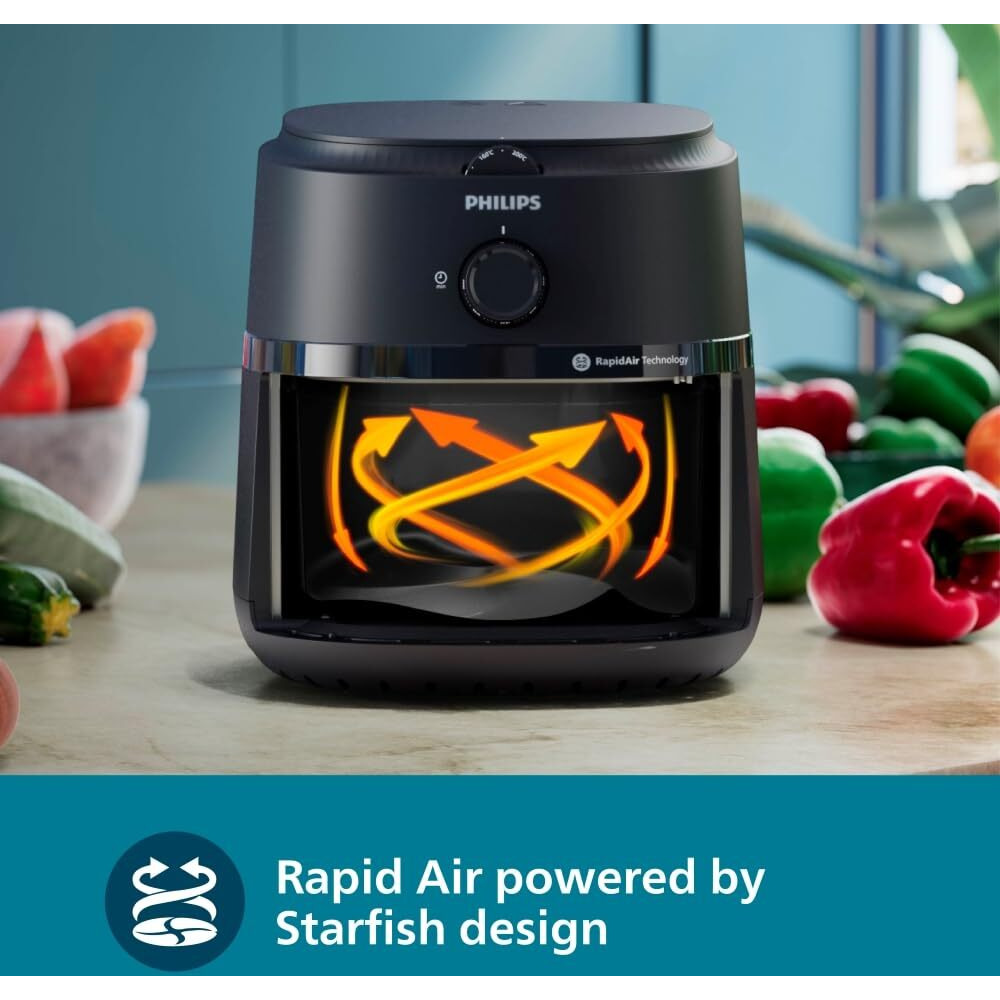 PHILIPS Air Fryer NA130/00, uses up to 90% less fat, 1700W, 6.2 Liter, with Rapid Air Technology (Black), Extra Large