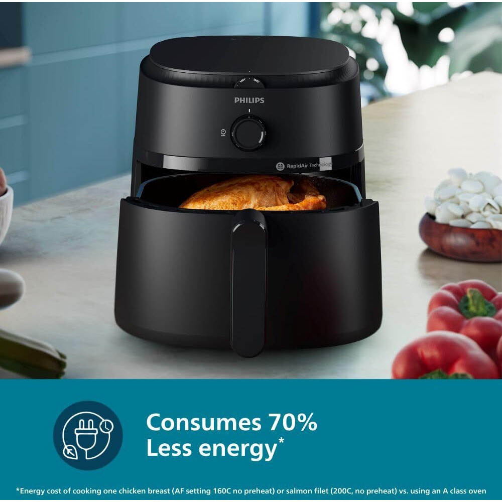 PHILIPS Air Fryer NA130/00, uses up to 90% less fat, 1700W, 6.2 Liter, with Rapid Air Technology (Black), Extra Large