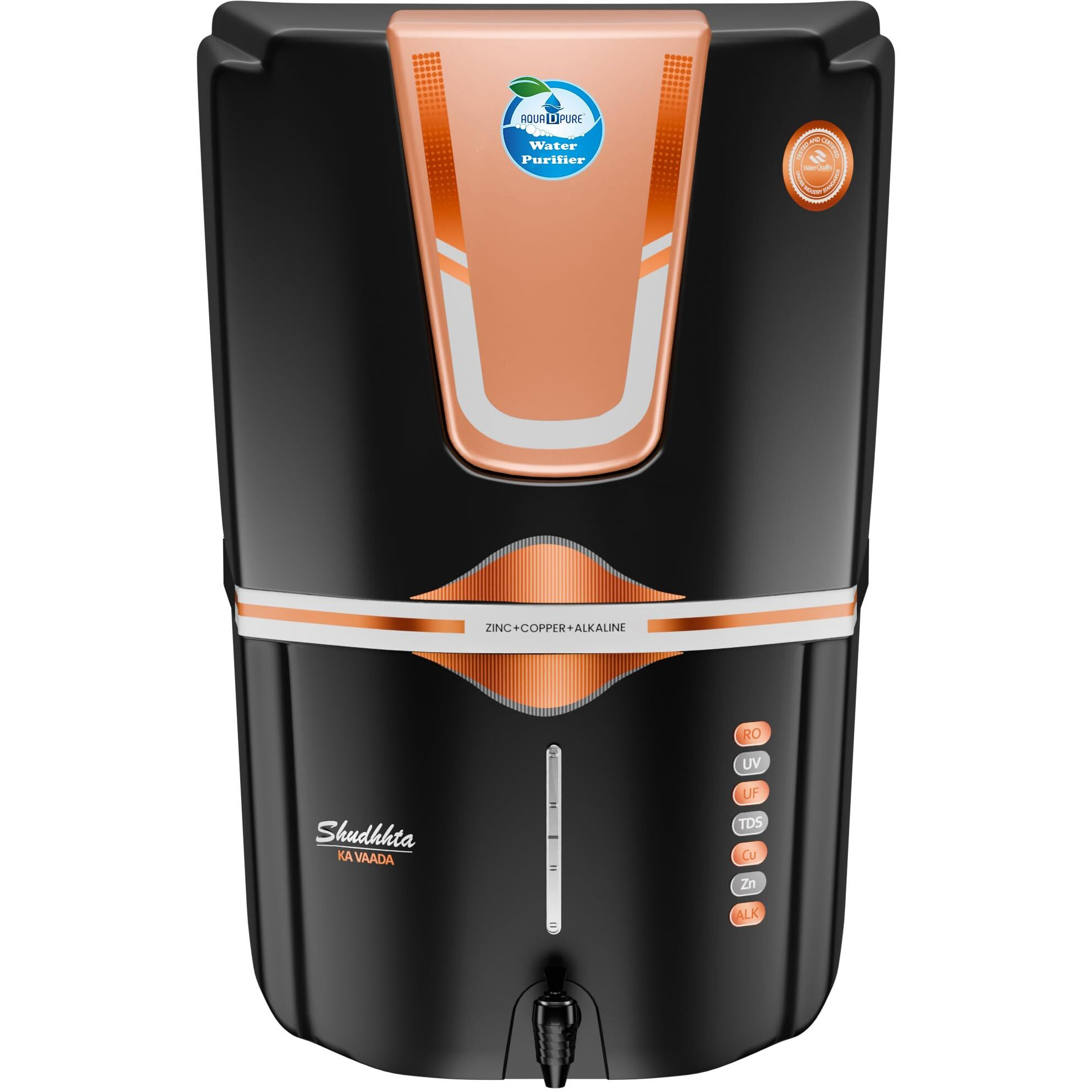 AQUA D PURE Zinc RO Water Purifier with Bio Copper and Alkaline Fiter Technology Purification, UV, UF and TDS Controller | 12Liter | Fully Automatic Function and Best For Home and Office