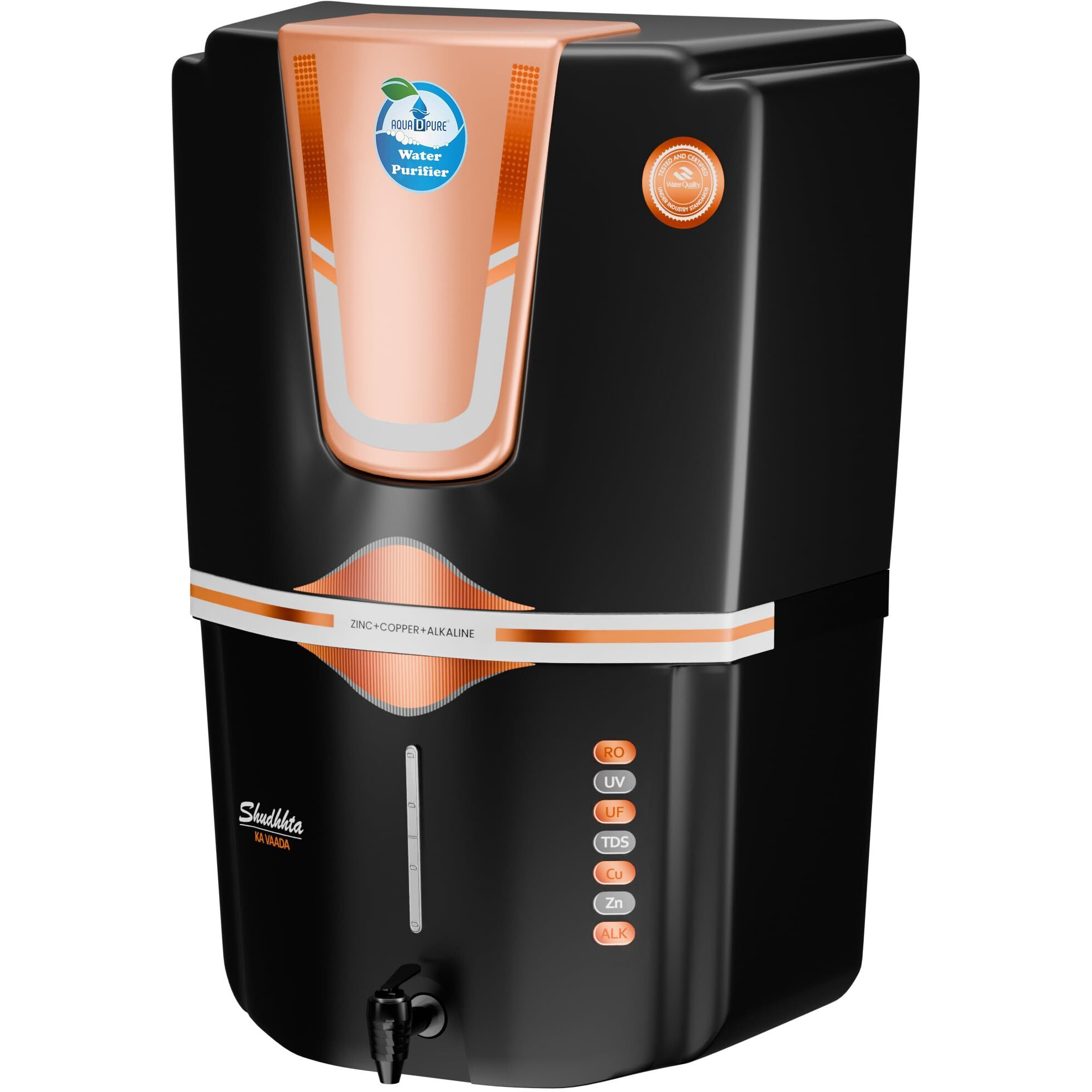 AQUA D PURE Zinc RO Water Purifier with Bio Copper and Alkaline Fiter Technology Purification, UV, UF and TDS Controller | 12Liter | Fully Automatic Function and Best For Home and Office
