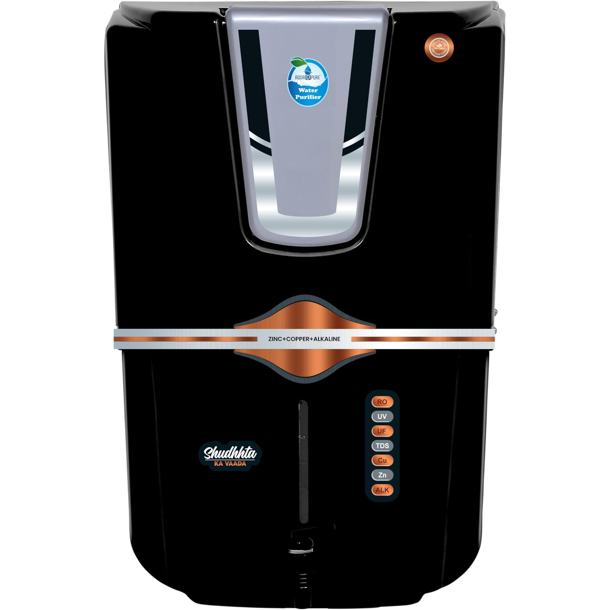 AQUA D PURE Zinc RO Water Purifier with Bio Copper and Alkaline Fiter Technology Purification, UV, UF and TDS Controller | 12Liter | Fully Automatic Function and Best For Home and Office