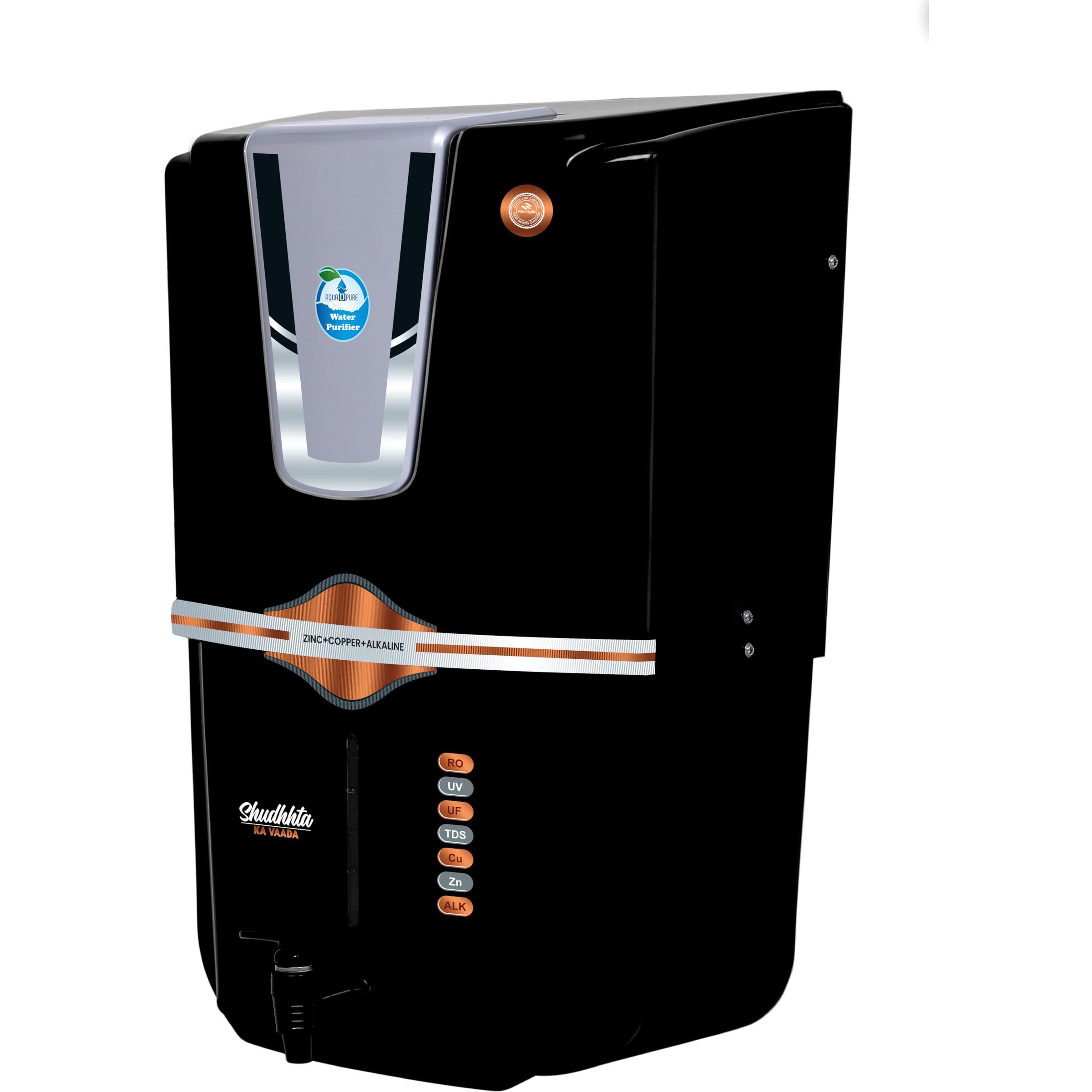 AQUA D PURE Zinc RO Water Purifier with Bio Copper and Alkaline Fiter Technology Purification, UV, UF and TDS Controller | 12Liter | Fully Automatic Function and Best For Home and Office