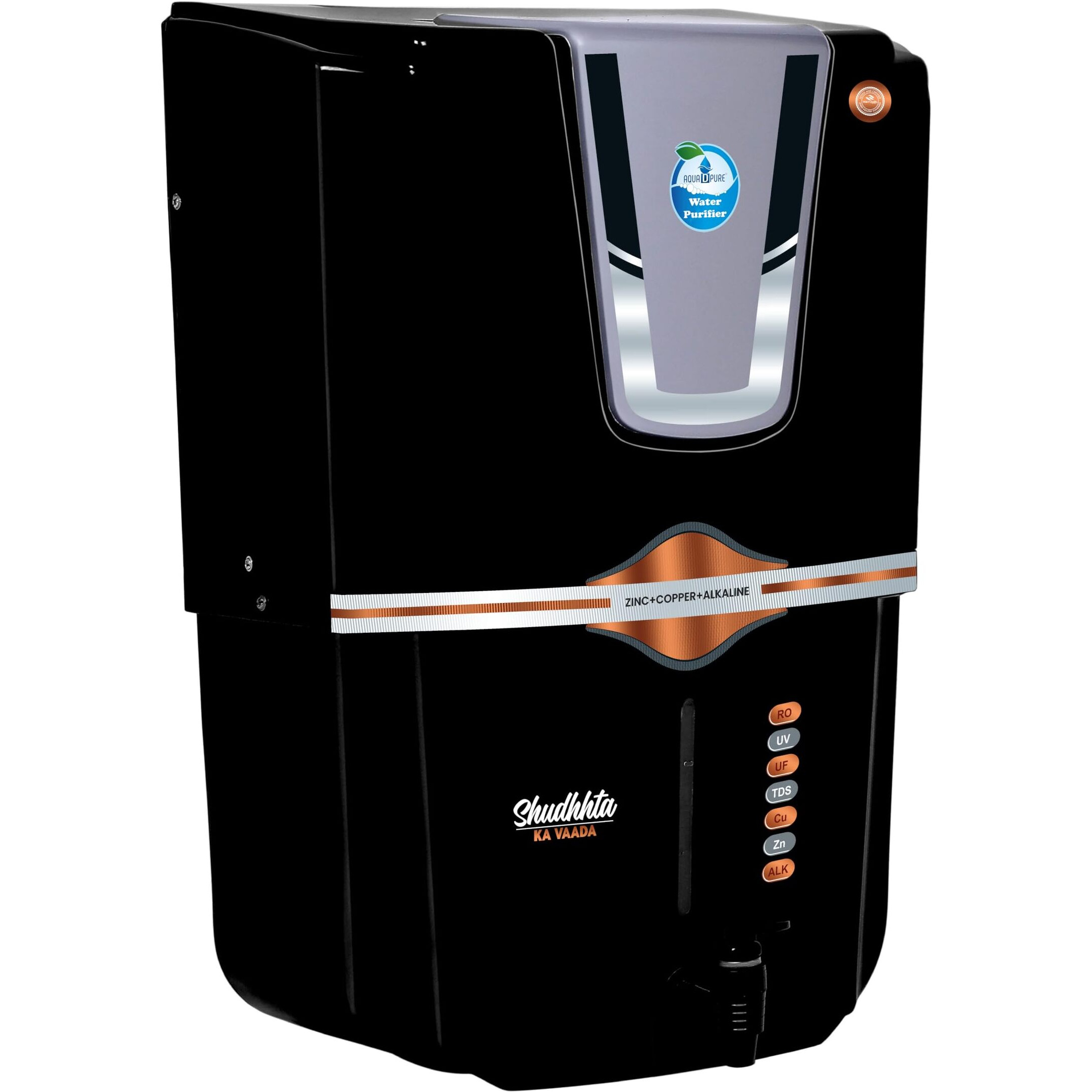 AQUA D PURE Zinc RO Water Purifier with Bio Copper and Alkaline Fiter Technology Purification, UV, UF and TDS Controller | 12Liter | Fully Automatic Function and Best For Home and Office