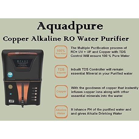 AQUA D PURE RO Water Purifier with Bio Alkaline and Aqua Copper Infuser Technology with UV, UF and TDS Controller | 12Liter | Fully Automatic Function and Best For Home and Office