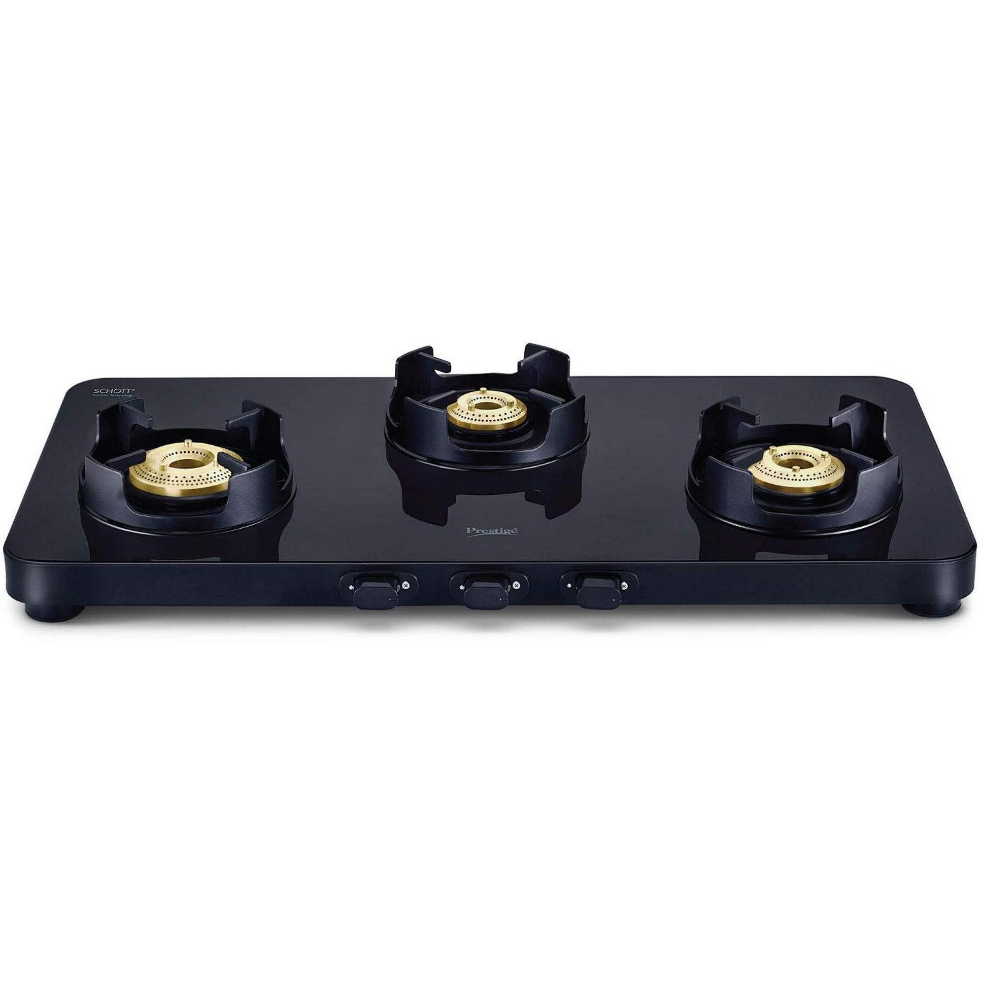 Prestige Edge Schott Glass 3 Burner Gas Stove, Black