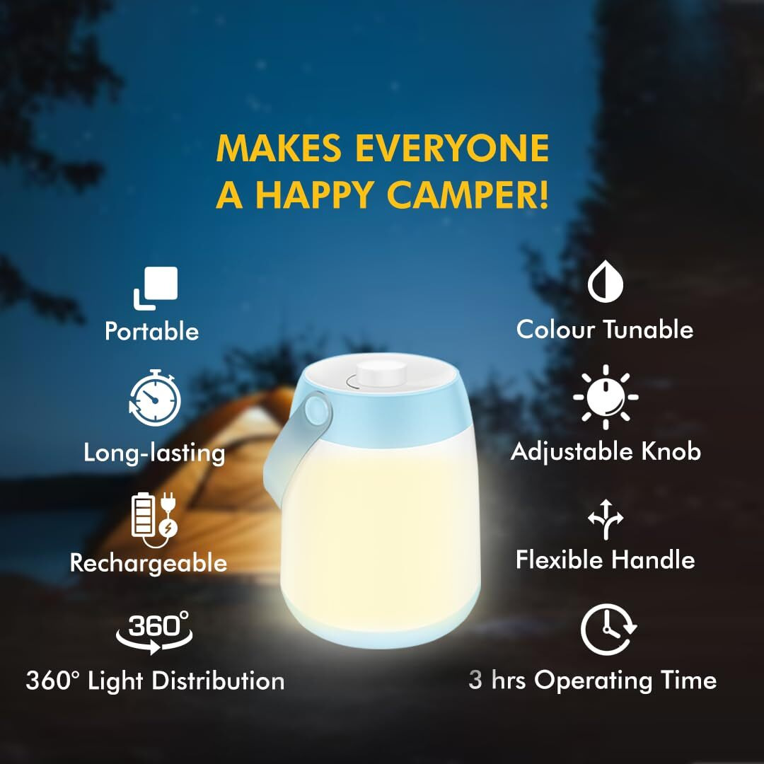 Wipro Azure LED Rechargeable Lantern|360 Degree Light Distribution|Tunable White 2700K-6500K|1800 mAh Li Ion Battery | Pack of 1
