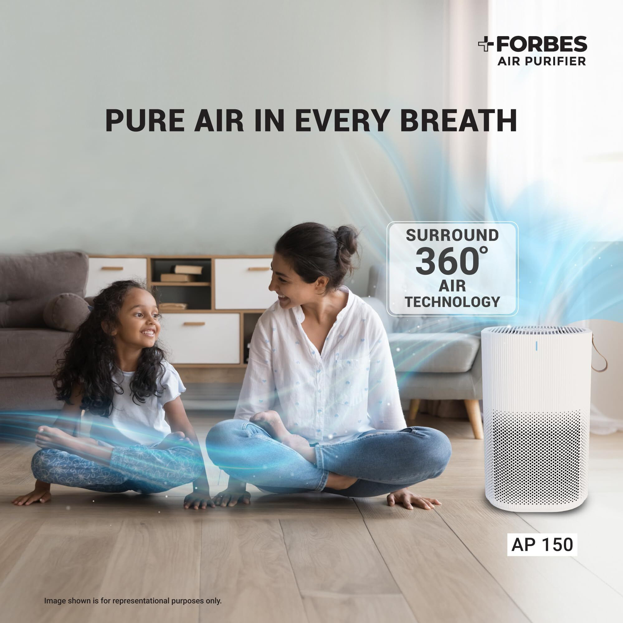 Eureka Forbes Air Purifier 150 With True Hepa H13 Filter & Surround 360 Air Technology | Removes 99.97% Dust & Particulate Matter | 3-Stage Purification | Covers 200 Sq. Ft. | Minimal Noise, White
