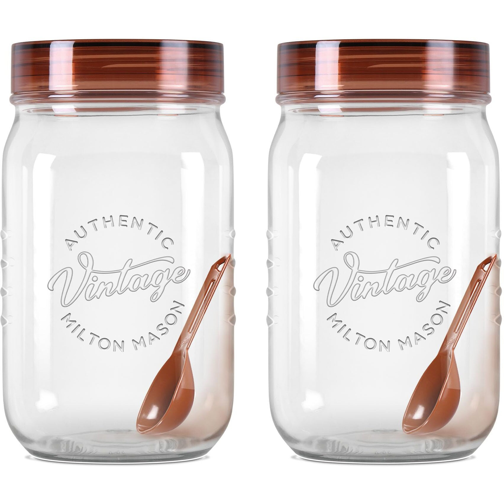 MILTON Vintage Pet Jar Set Of 2, 1 Litre Each, Transparent | Food Grade | Air Tight | Bpa Free | Food Storage Container, Polyethylene Terephthalate, Brown