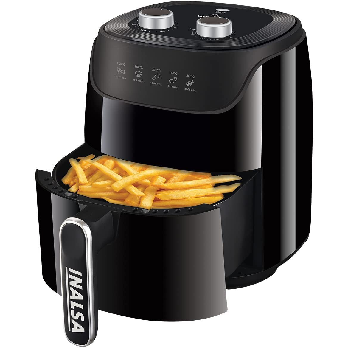 INALSA Air Fryer 1400W with 4.2 Liter Capacity|2 Year Warranty|Air Crisp Technology|Timer Selection and Full Temperature Control|Auto Cut Off |(Gourmia)(Black)