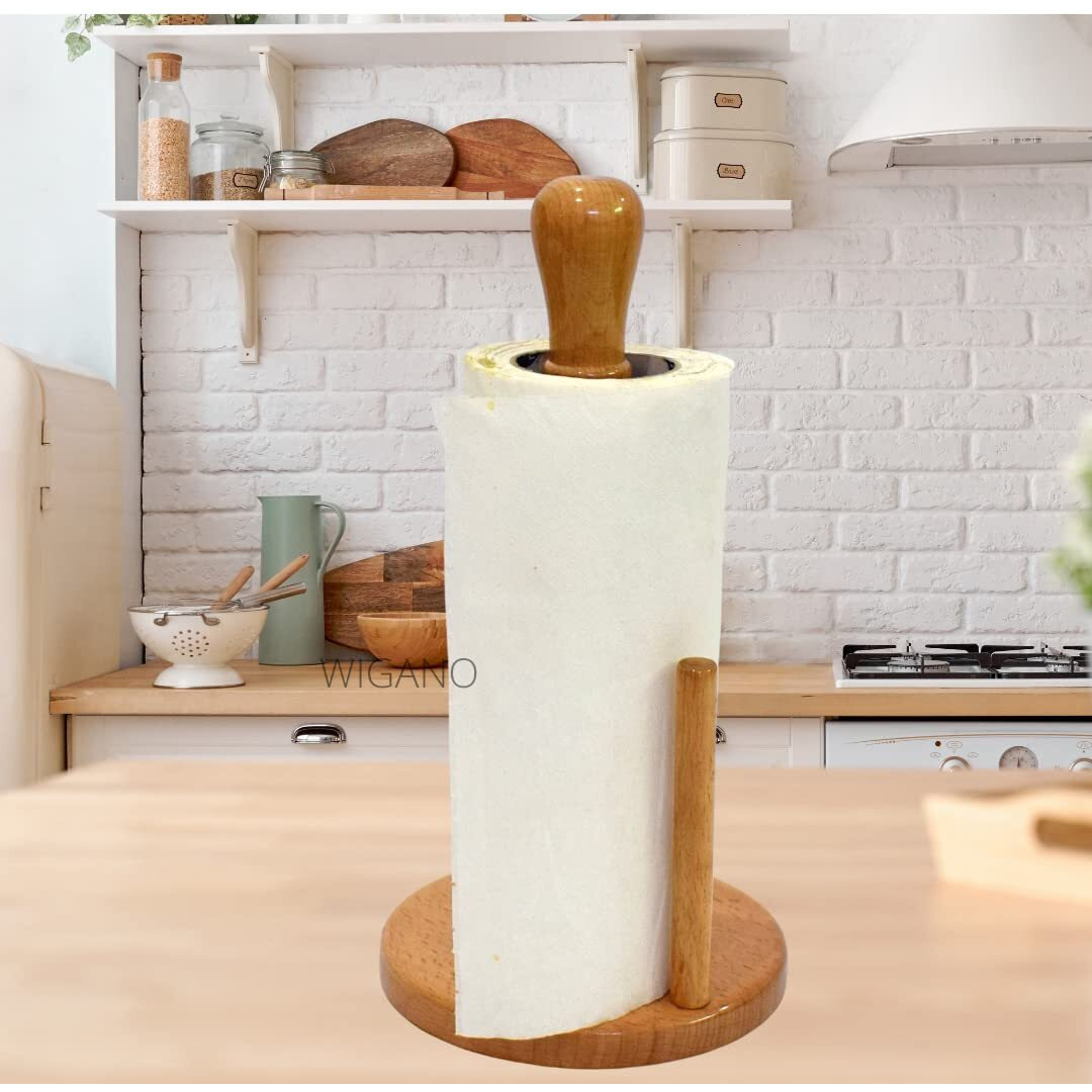 WIGANO Wooden Paper Towel Holder Stand Wooden Tissue Holder Toilet Paper Holder for Home, Kitchen, Hotels & Offices Standard Brown color 1 Piece