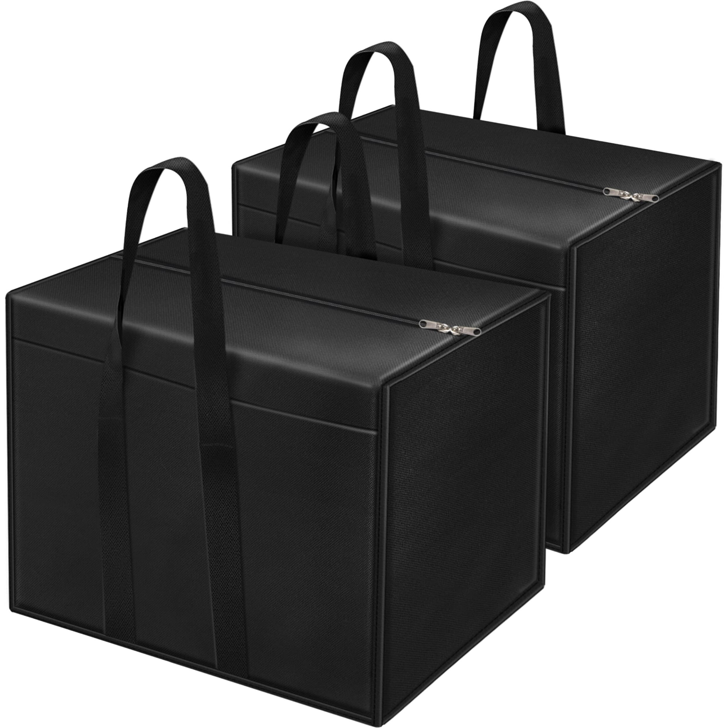 Storite 2 Pack Nylon 85 L Moisture Proof Multi-Purpose Underbed Storage Bag/Clothing Storage Organiser/Toy Storage/Stationery Paper Storage Bag with Zipper and Strong Handle (Black,57x36.8 x40.5 cm)