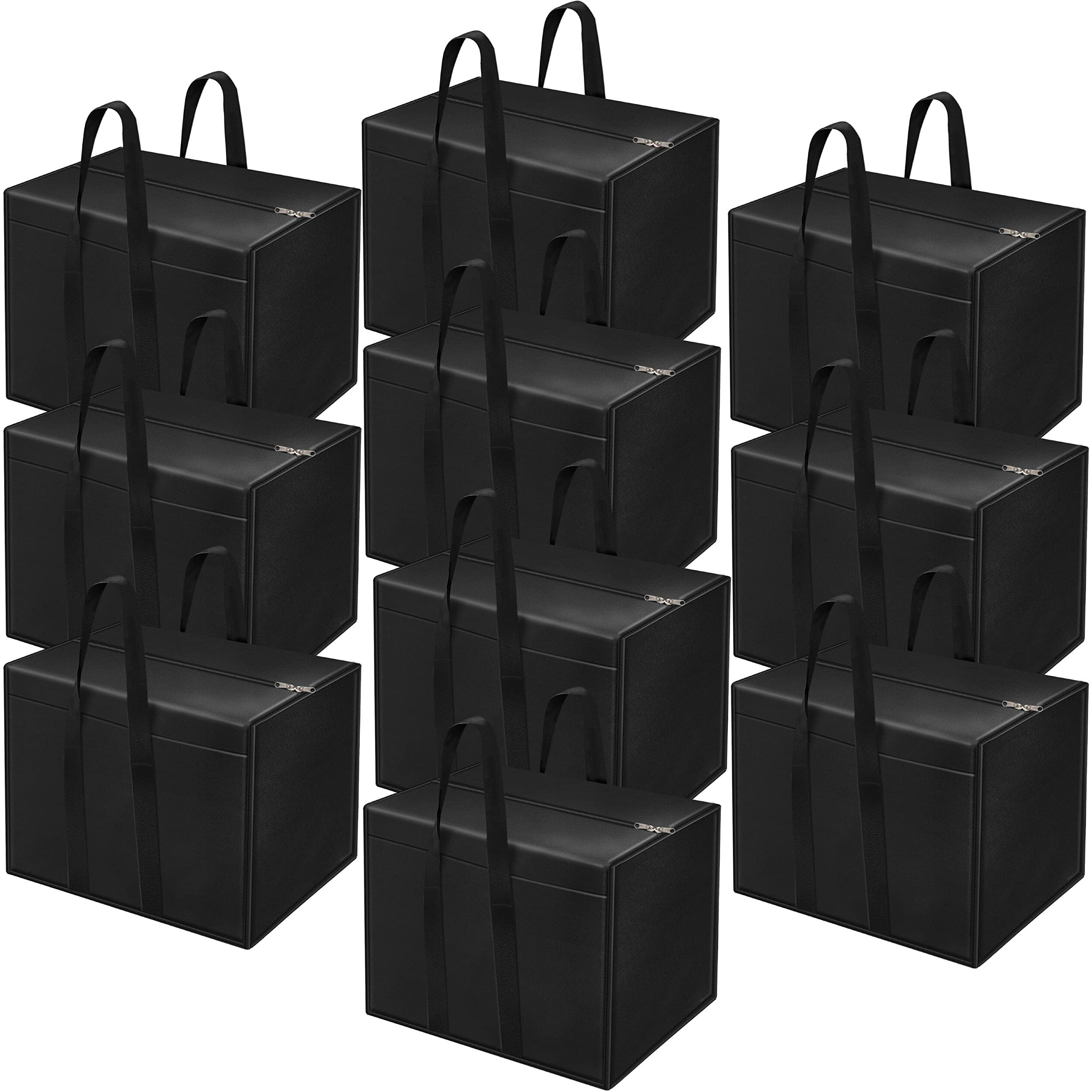 Storite 10 Pack Nylon 85 L Moisture Proof Multi-Purpose Underbed Storage Bag/Clothing Storage Organiser/Toy Storage/Stationery Paper Storage Bag with Zipper and Strong Handle (Black,57x36.8 x40.5 cm)