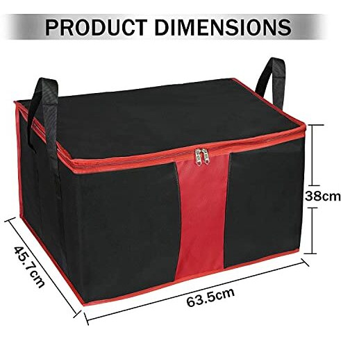 Storite 3 Pack Multi-Purpose Moisture Proof Heavy Duty 1680 Denier Nylon 110 L Super-Size Large Toys/Stationery Paper/Blankets/Clothes Storage Bag -Black/Red (63.5 x 45.7 x 38 cm, Rectangular)