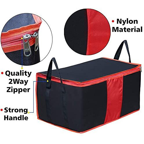 Storite 3 Pack Multi-Purpose Moisture Proof Heavy Duty 1680 Denier Nylon 110 L Super-Size Large Toys/Stationery Paper/Blankets/Clothes Storage Bag -Black/Red (63.5 x 45.7 x 38 cm, Rectangular)